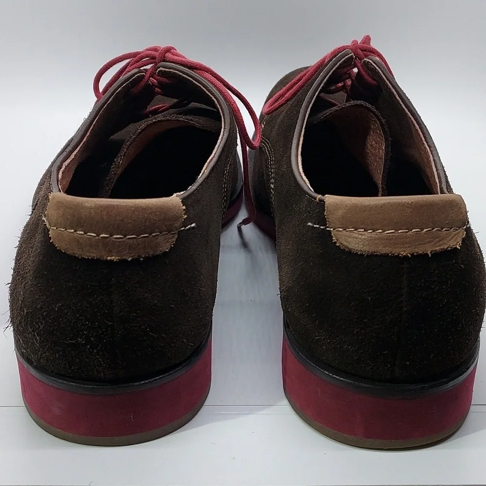 Men's Brown Suede Derby Shoes with Red Accents